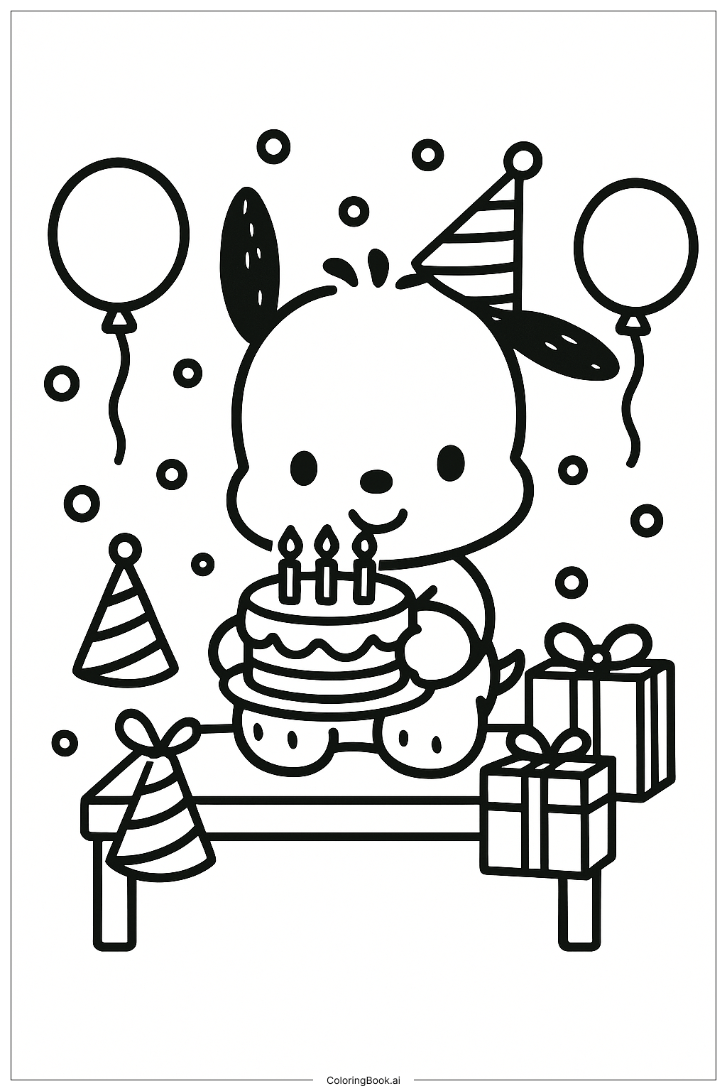 Pochacco 在生日派對著色頁
