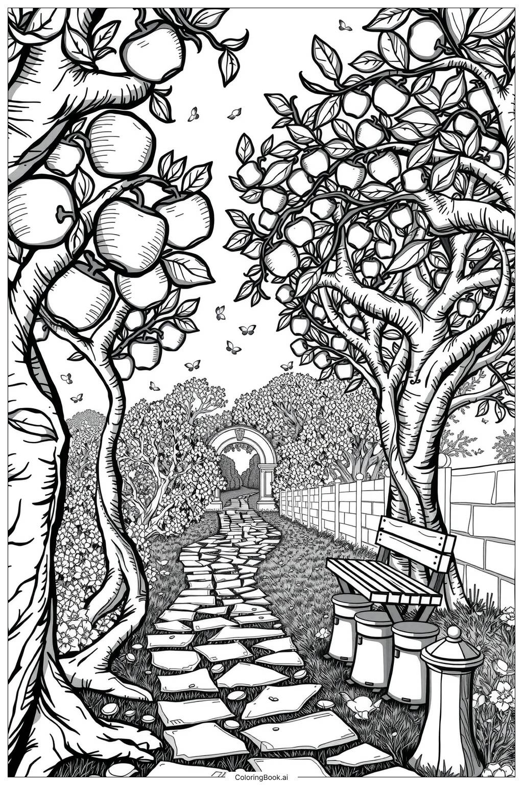  Apple Orchard in Full Bloom Coloring Page 