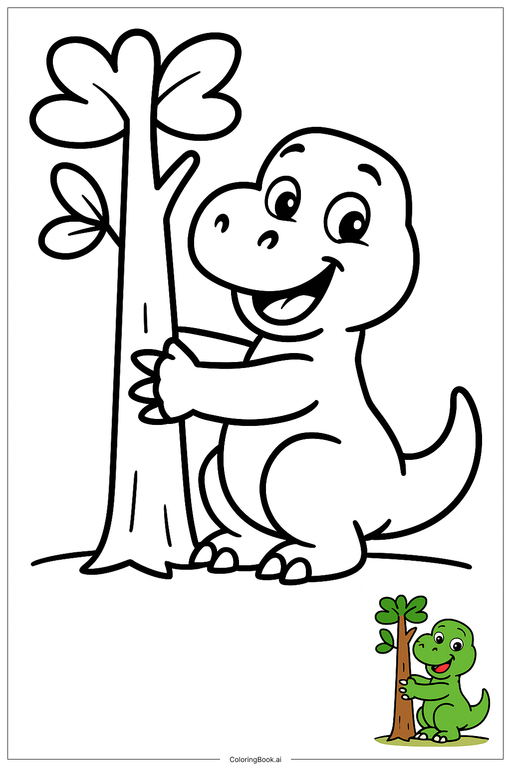  Dinosaur Hugging Tree Coloring Page 