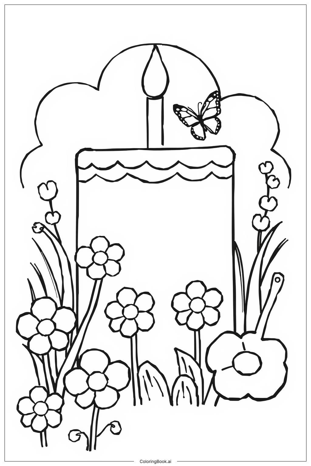  Birthday Cake Garden Party Coloring Page 