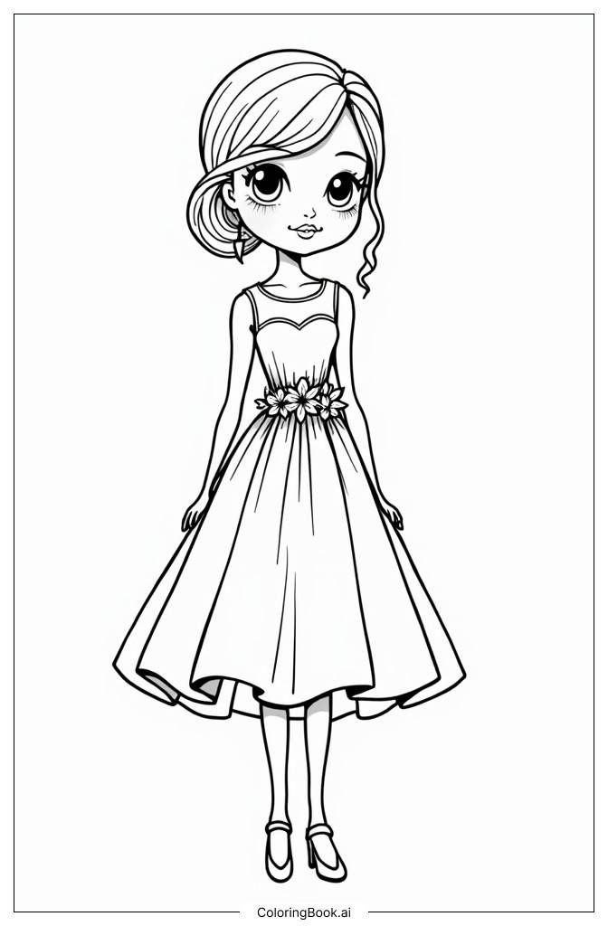  Doll dress with floral decorations Coloring Page 