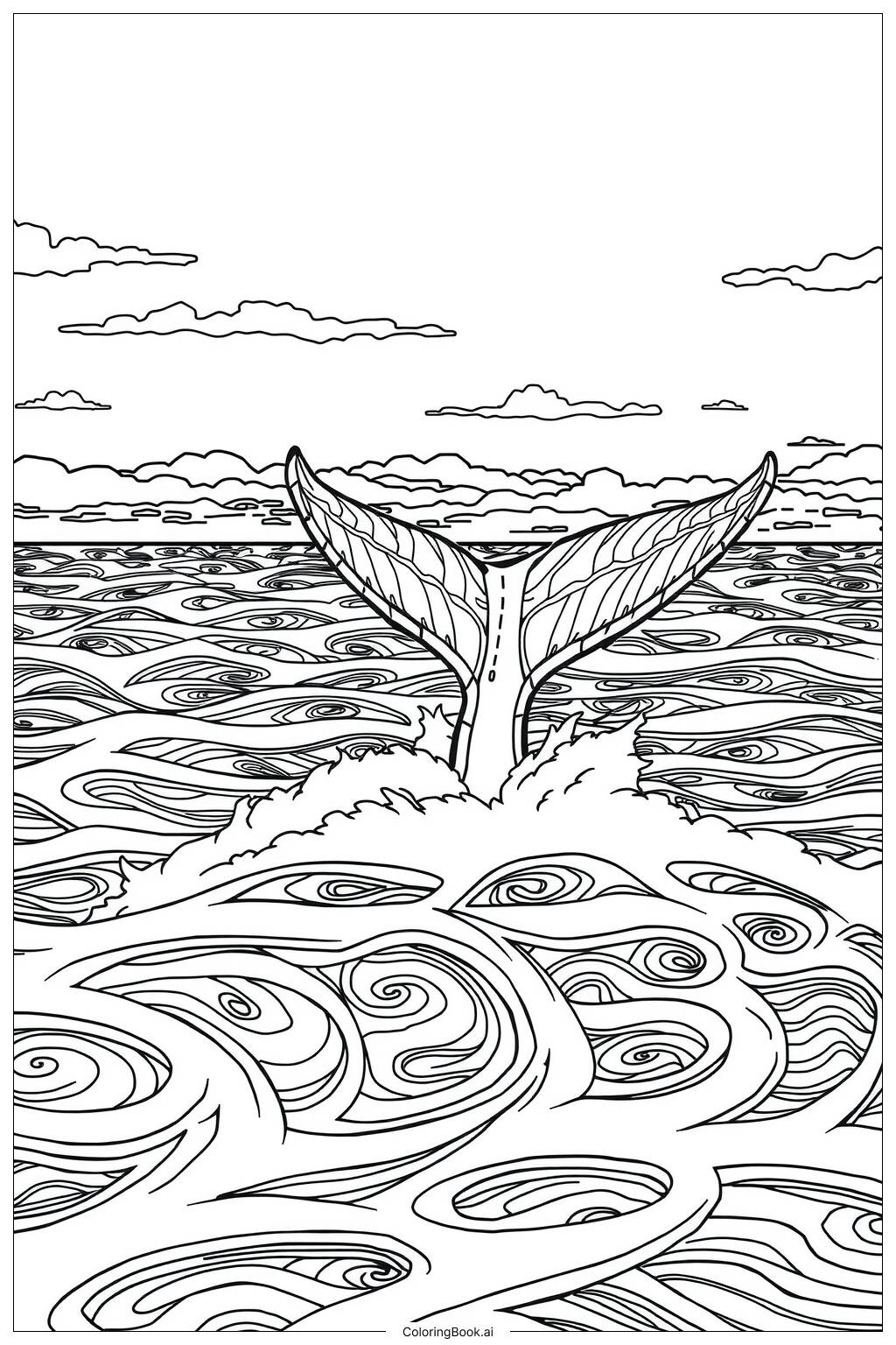  Page de coloriage Queue de baleine éclaboussant au coucher du soleil 