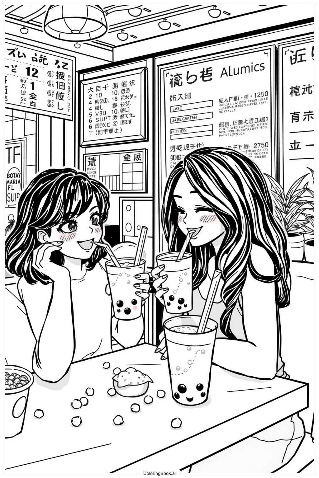  Friends at Boba Shop Coloring Page 