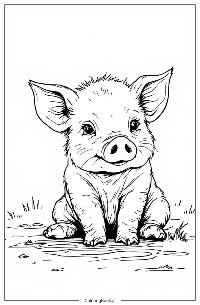  A piglet playing in the mud Coloring Page 