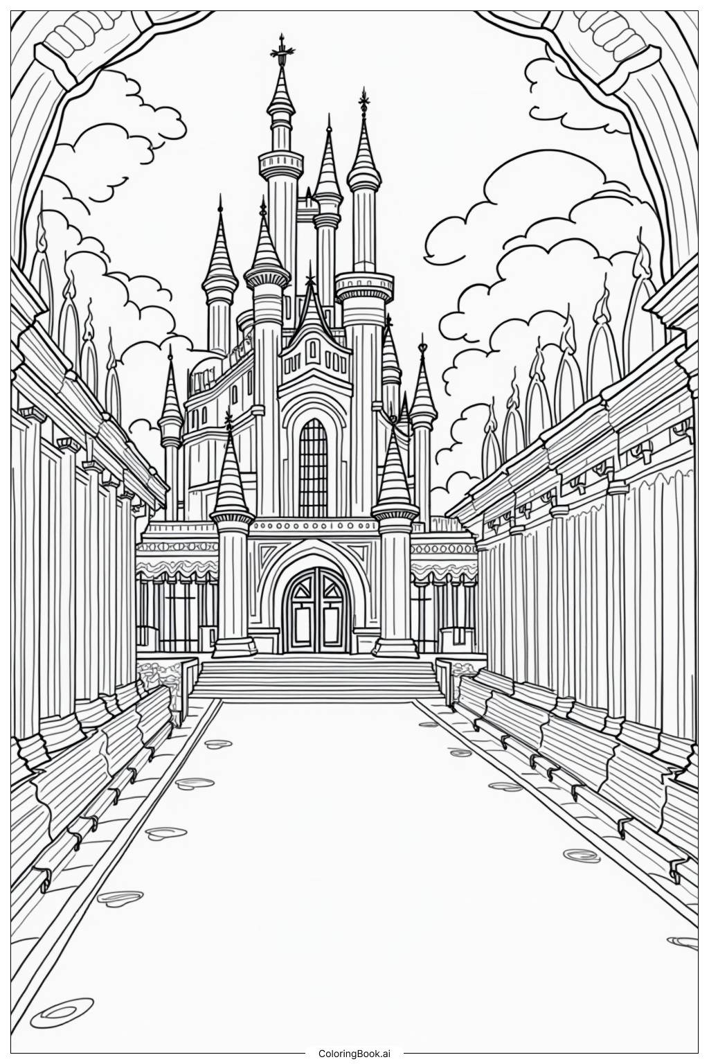  Page de coloriage Château de Conte de Fées Bal Royal 