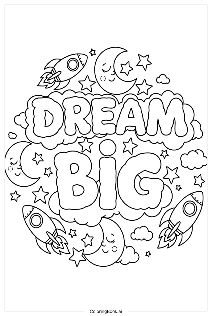 Página para colorear de Inspirador Sueña en Grande Cohetes Persiguen Estrellas 