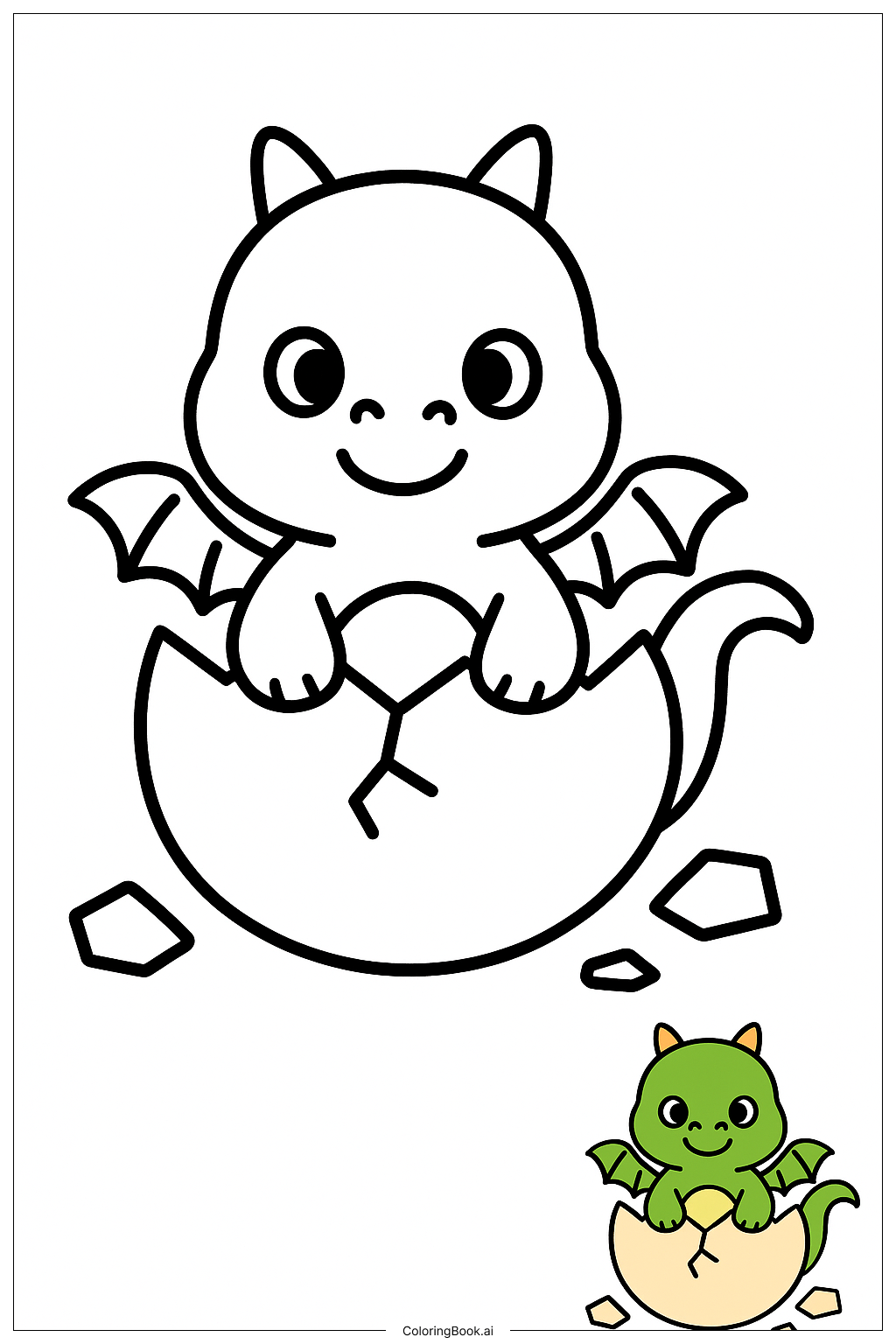  卵から孵化するドラゴンの塗り絵ページ 