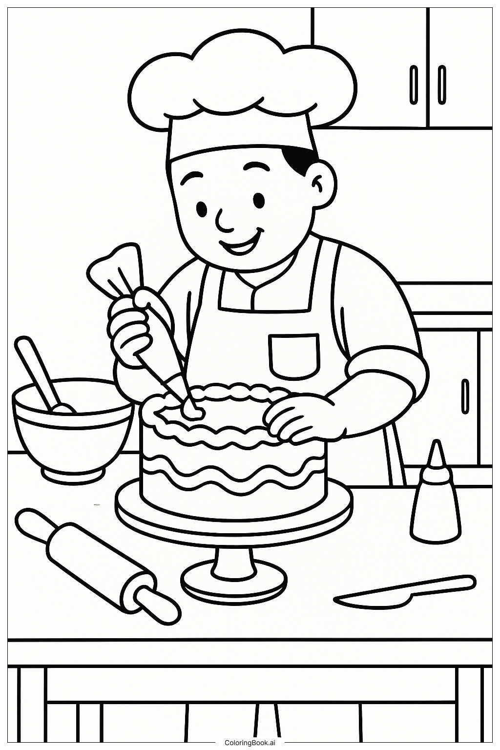  Trang tô màu Người giúp cộng đồng - Thợ làm bánh trang trí bánh kem 