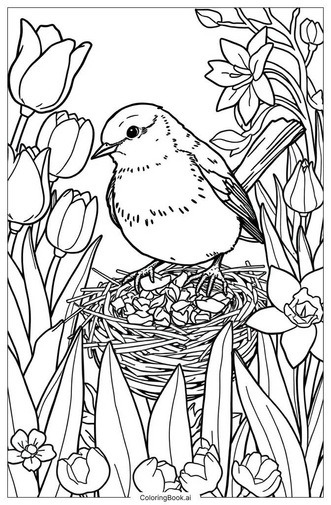  Spring Bird Coloring Page 