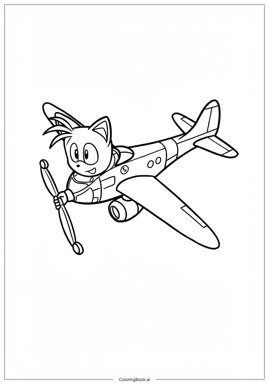 Página para colorir de Tails e Seu Avião Tornado 