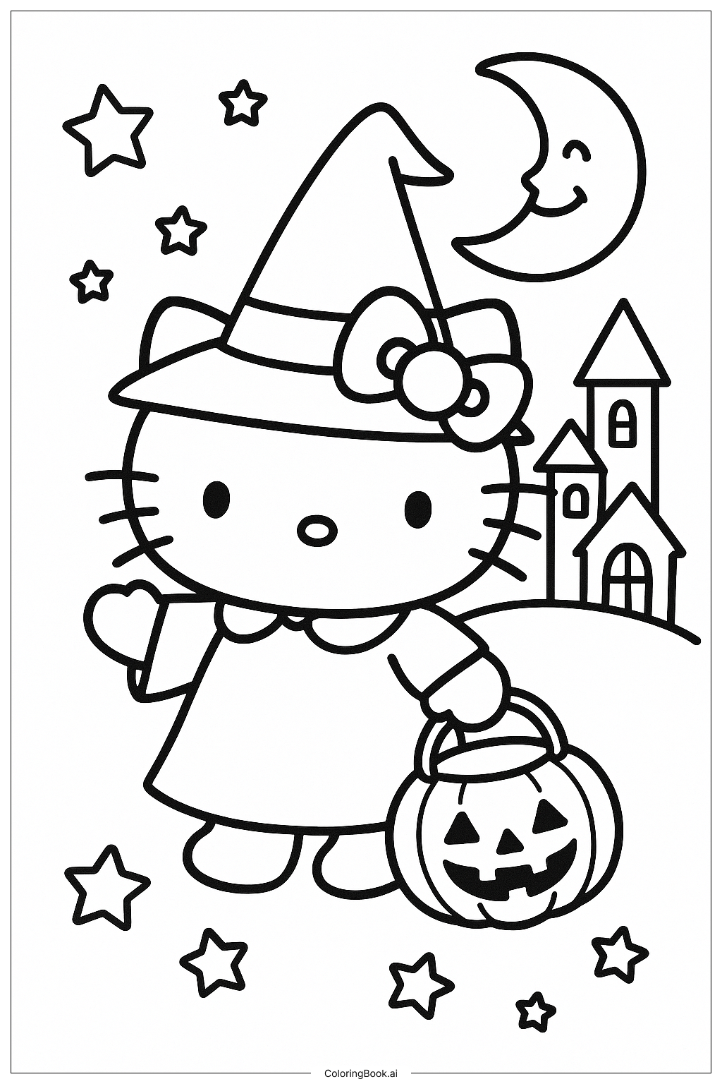  Trang tô màu Cuộc phiêu lưu ma thuật Halloween của Hello Kitty 