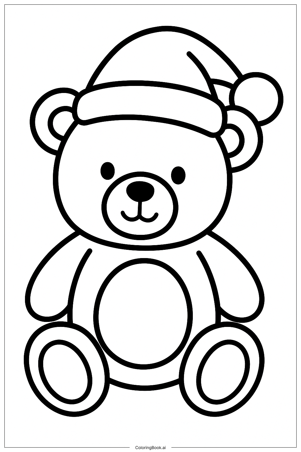  Christmas Teddy Bear With A Santa Hat Coloring Page 