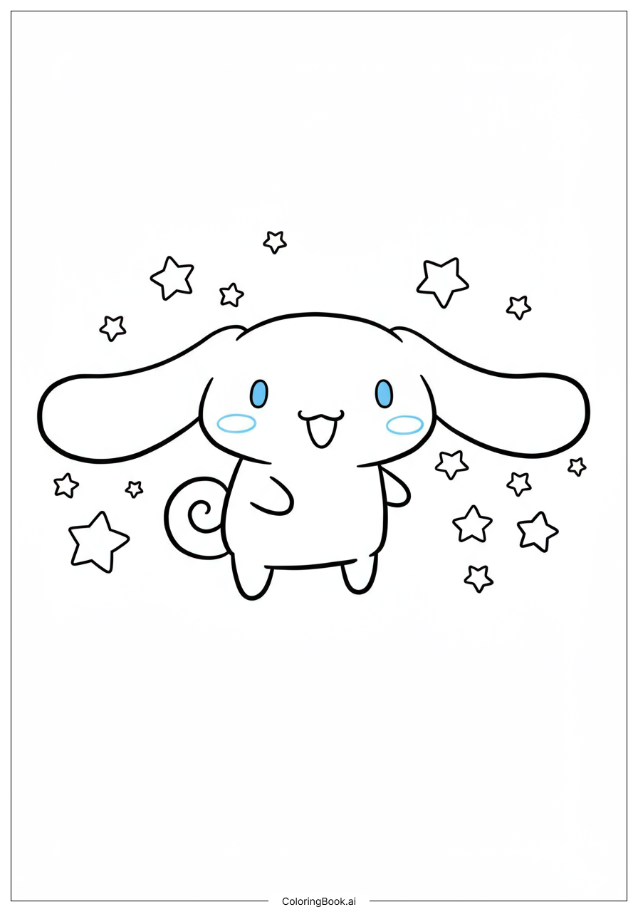  シナモロール 星に囲まれての塗り絵ページ 