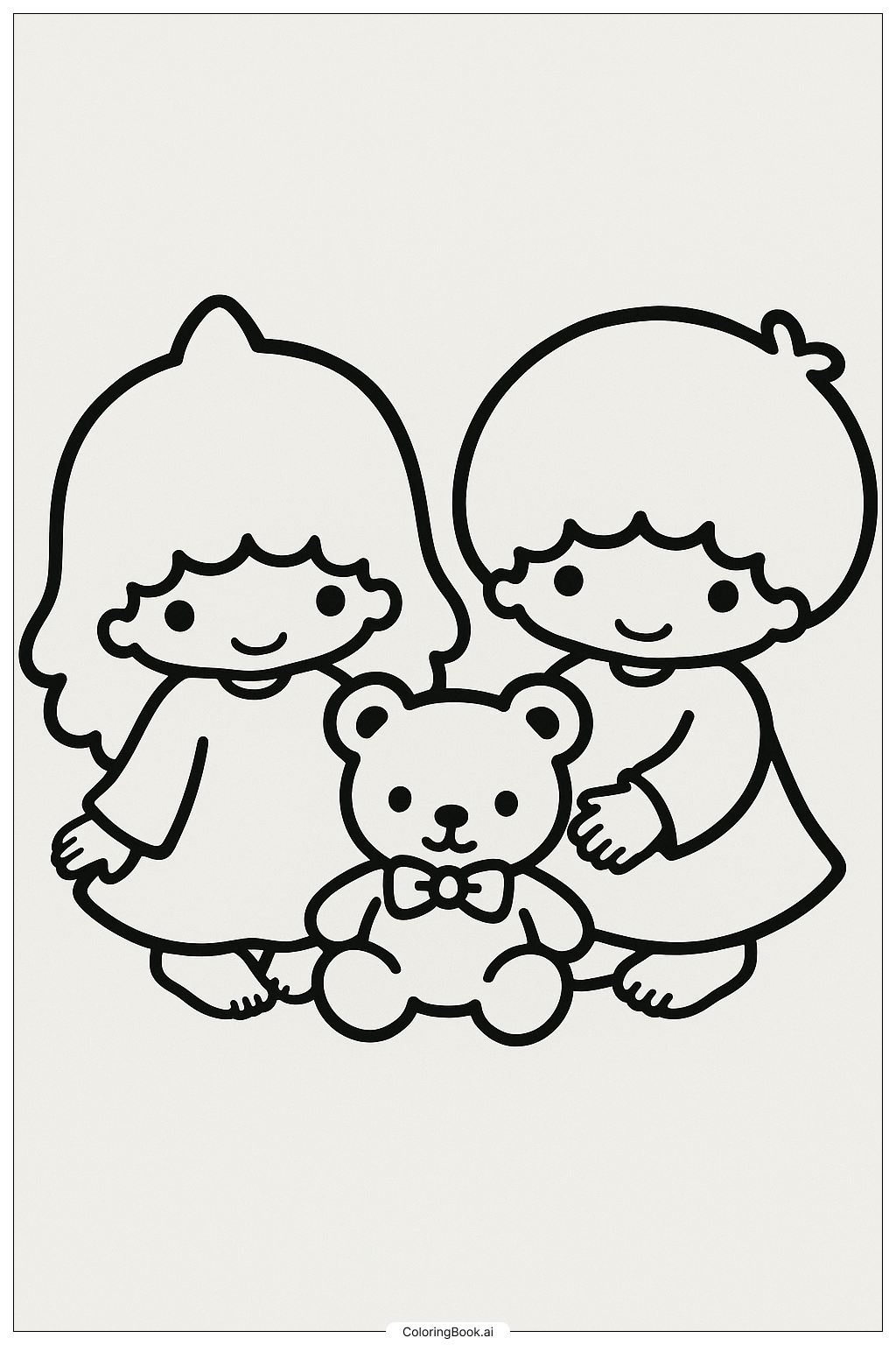  Little Twin Stars With A Cute Teddy Bear Coloring Page 