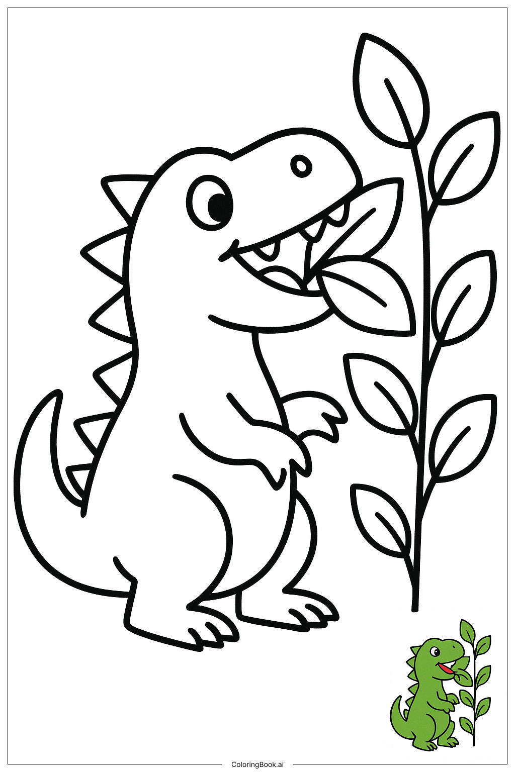  Dinosaur Eating Leaves Coloring Page 