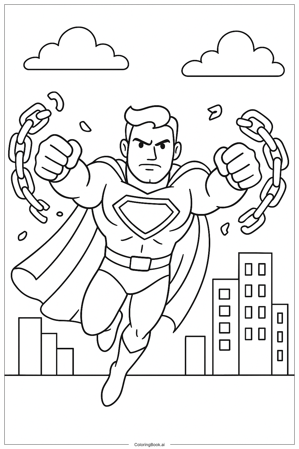 Superheld bricht Ketten Ausmalseite