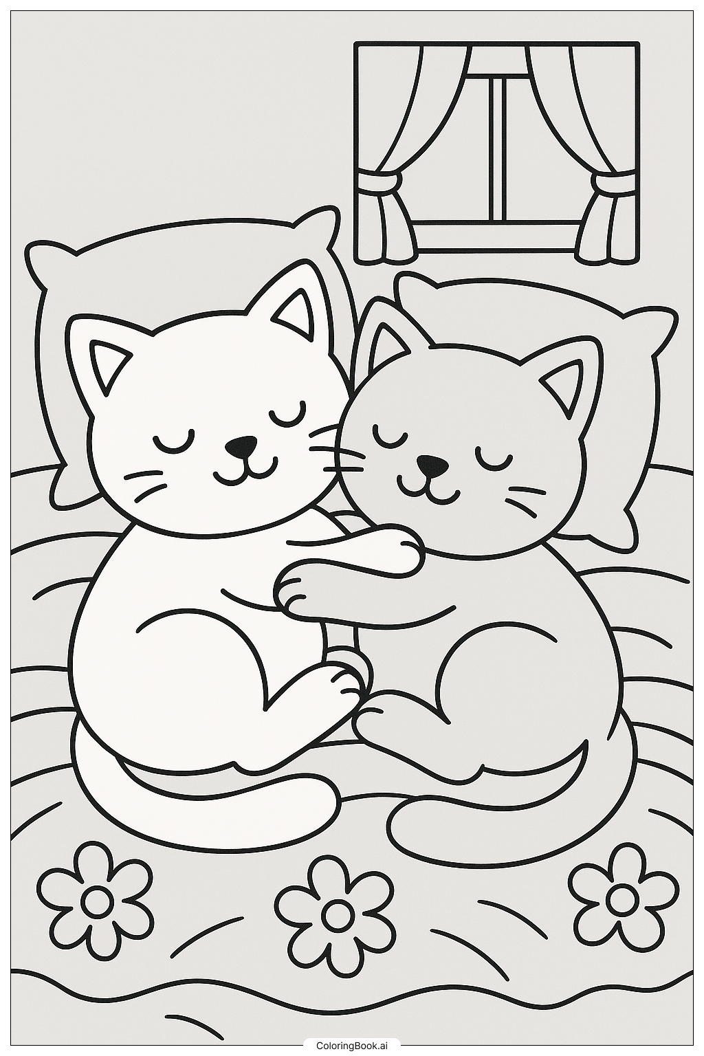  Two Cozy Cats Cuddling Together Coloring Page 