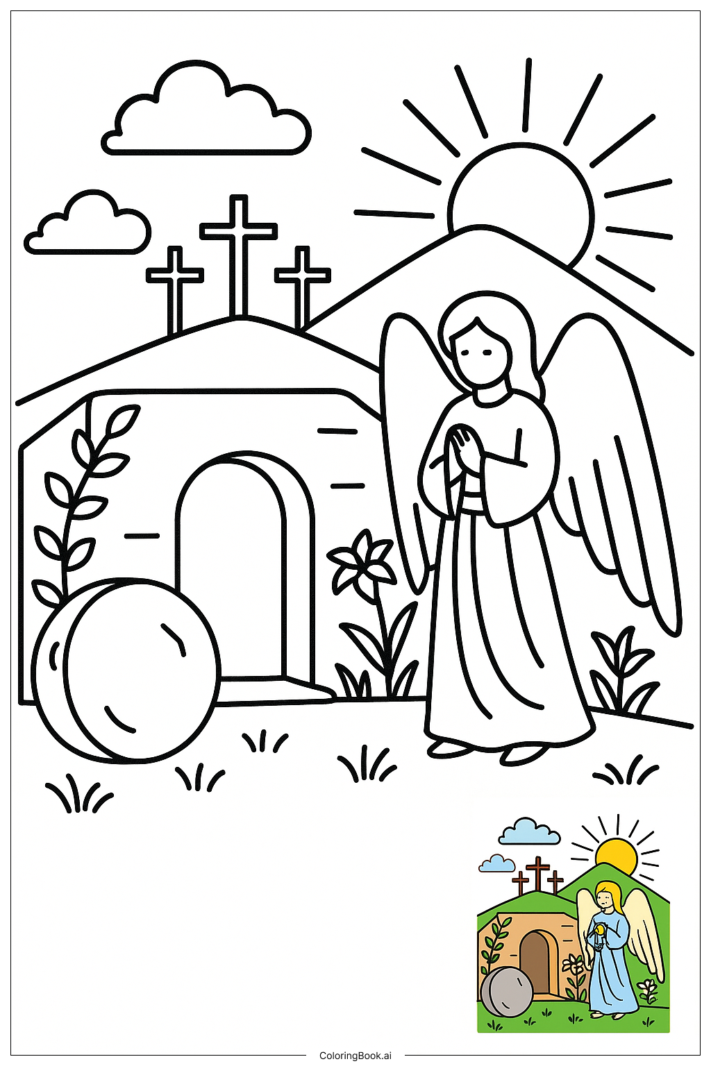Página para colorear de Biblia Pascua Tumba Vacía