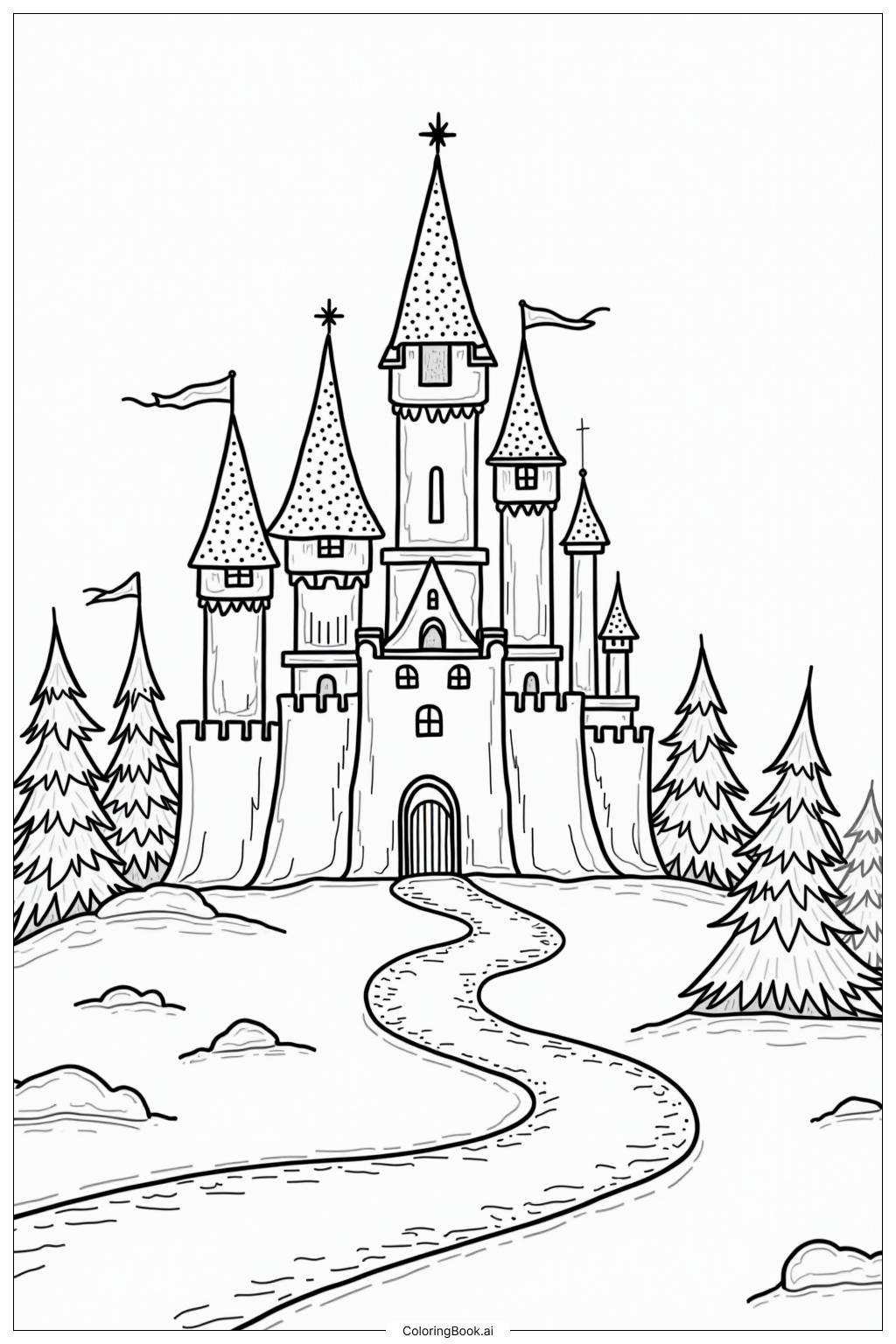  Page de coloriage Château de glace Merveille d'hiver 