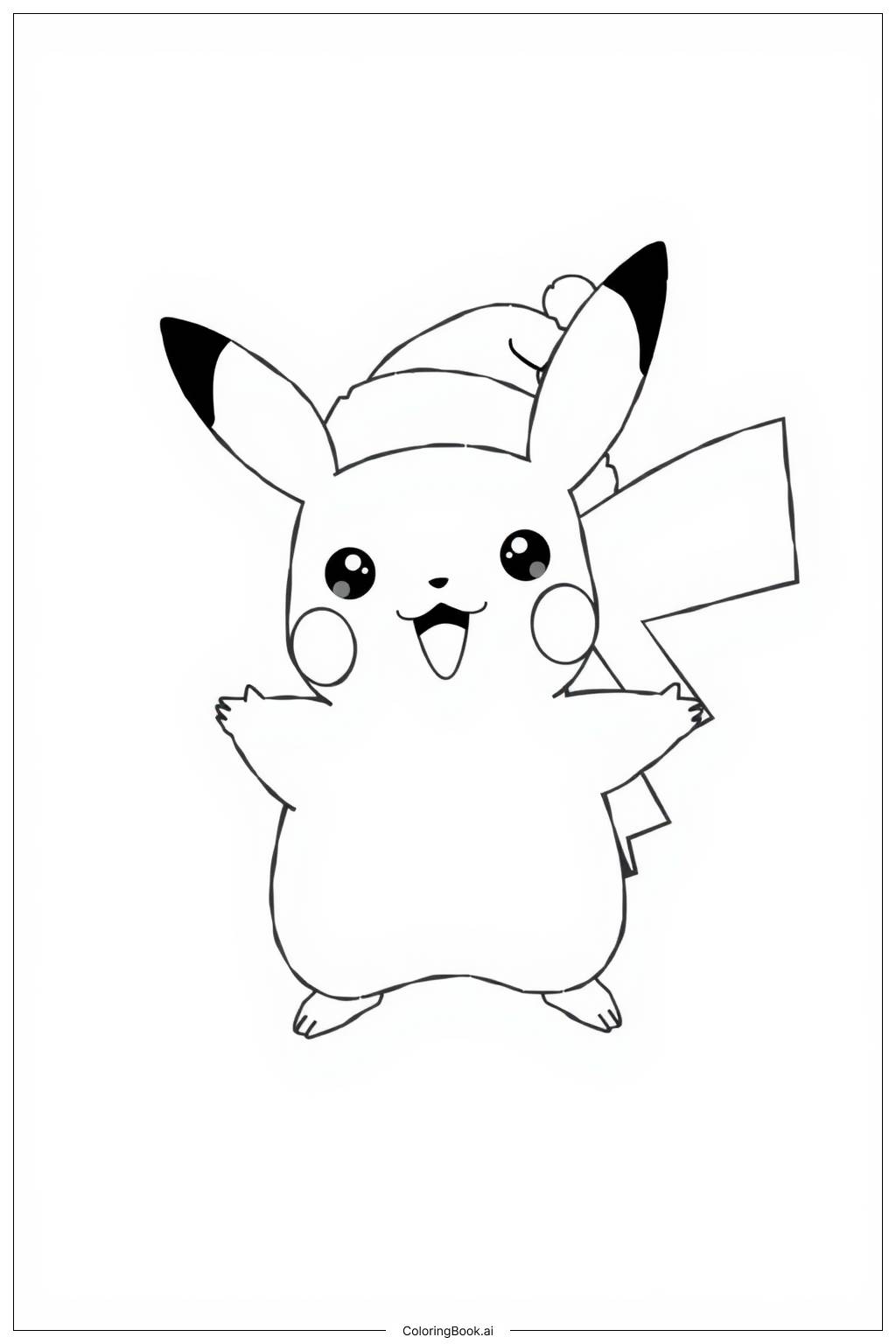  Pikachu with Santa Hat Coloring Page 