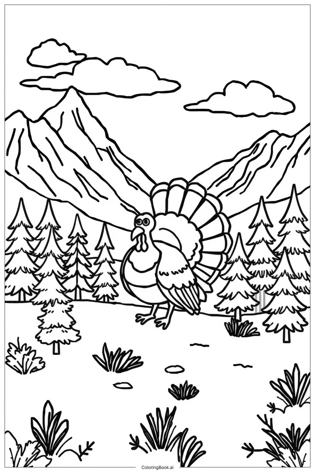  Wild Turkey Landscape Coloring Page 