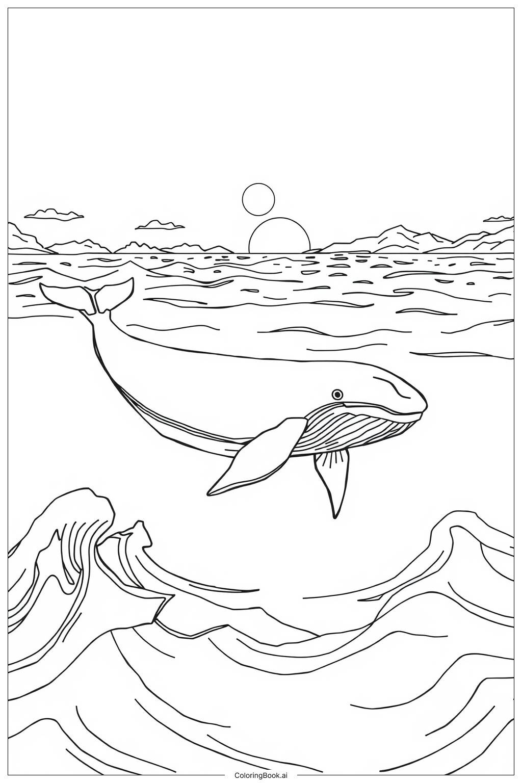  Whale Migrating in Ocean-2 Coloring Page 