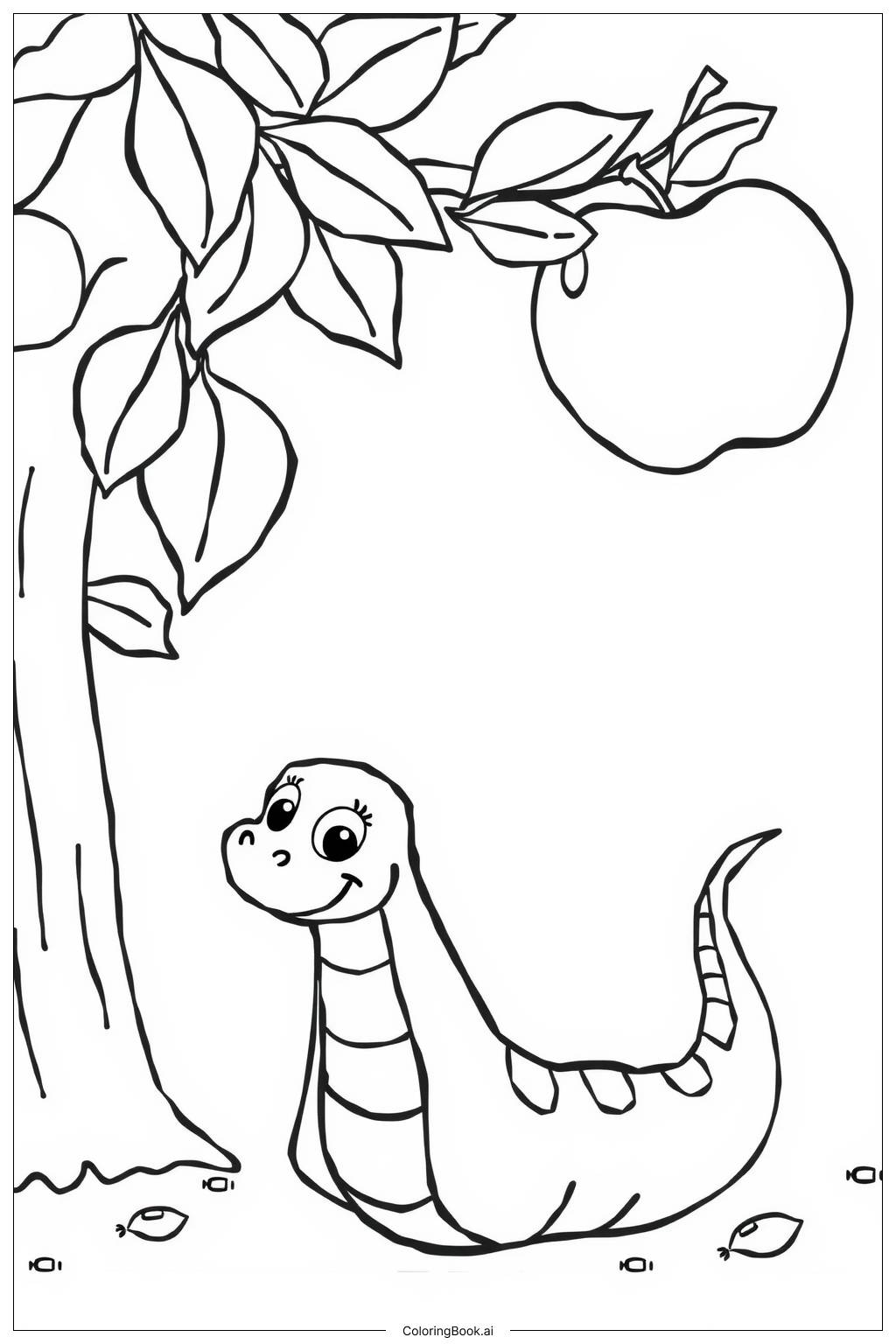  Page de coloriage Serpent Pomme Arbre 