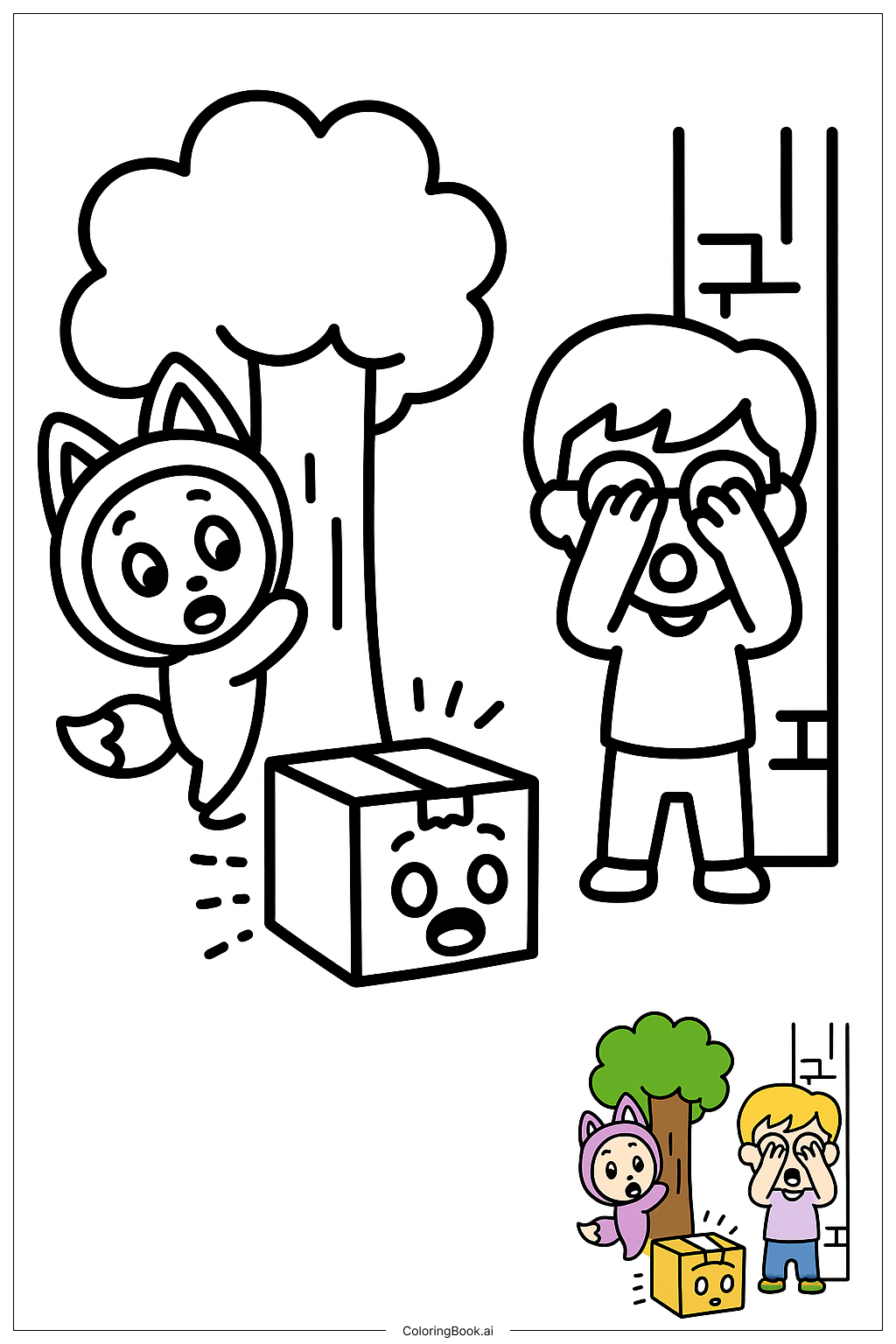  Lankybox Friends Playing Hide and Seek Coloring Page 