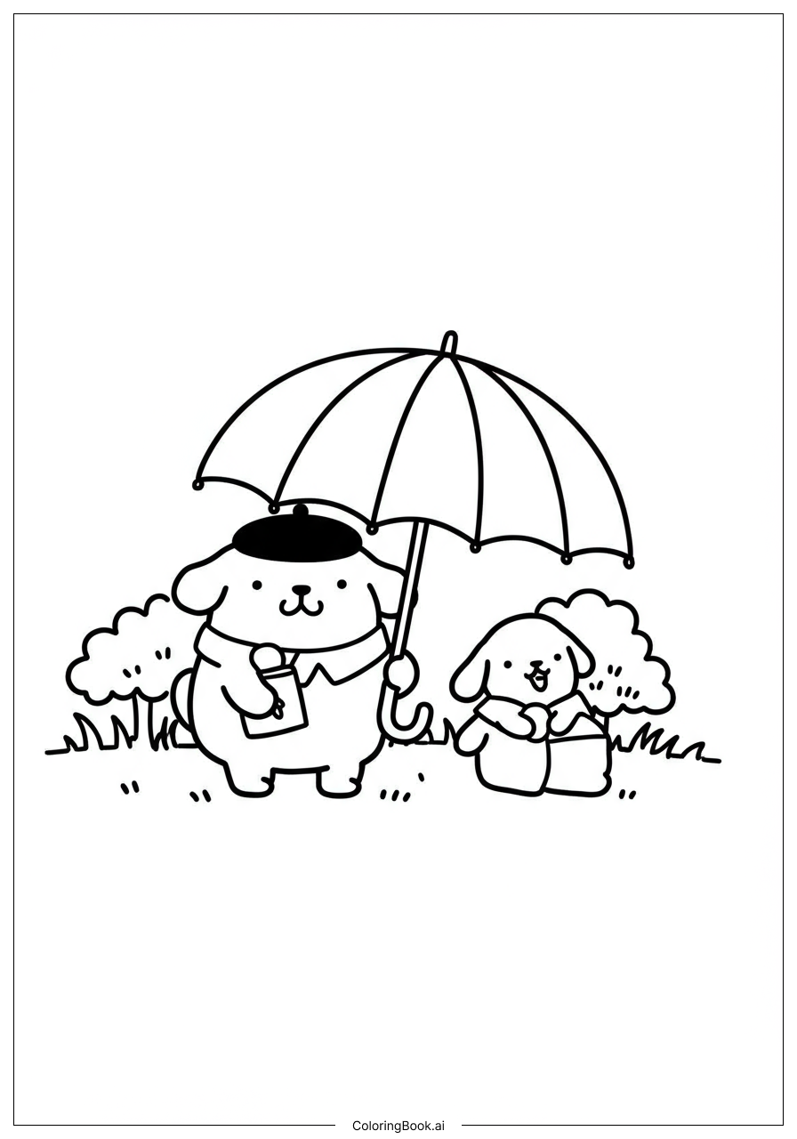 Pompompurin 雨天趣味著色頁