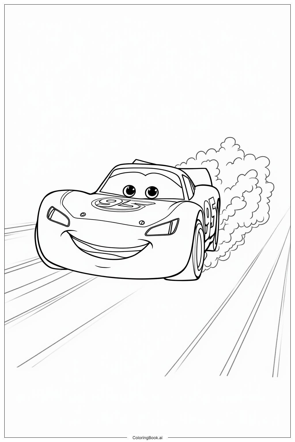  Página para colorir de Lightning McQueen em uma Perseguição em Alta Velocidade 