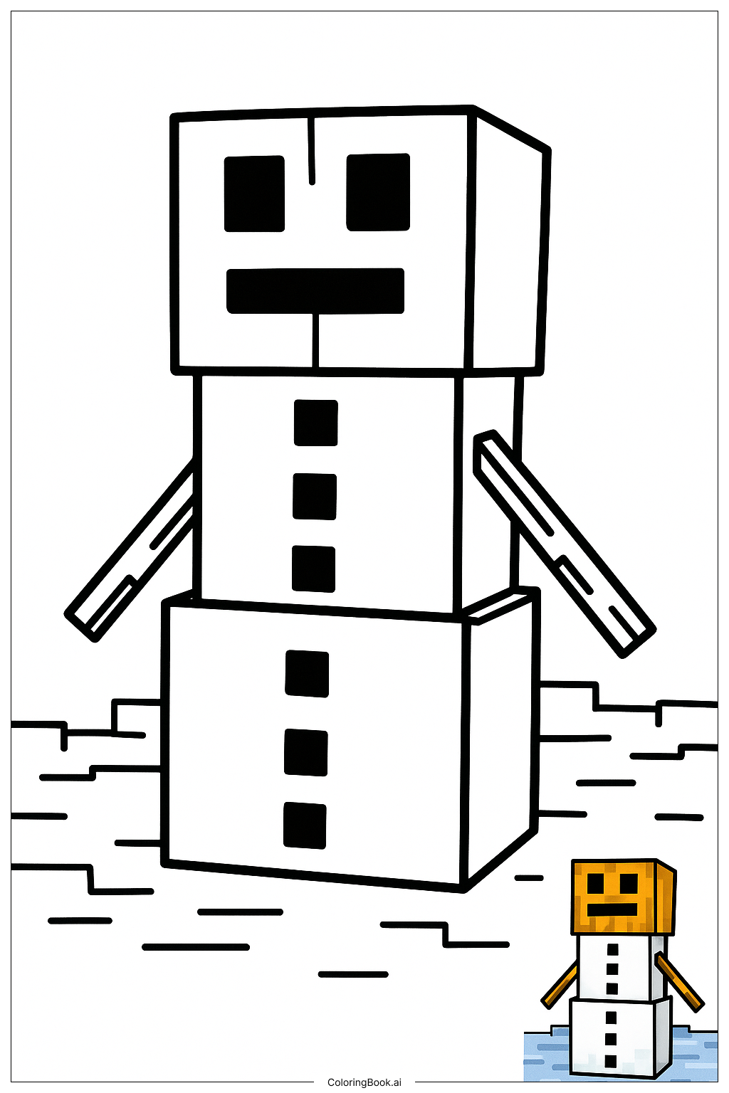  Minecraft 雪人在冰原上著色頁 