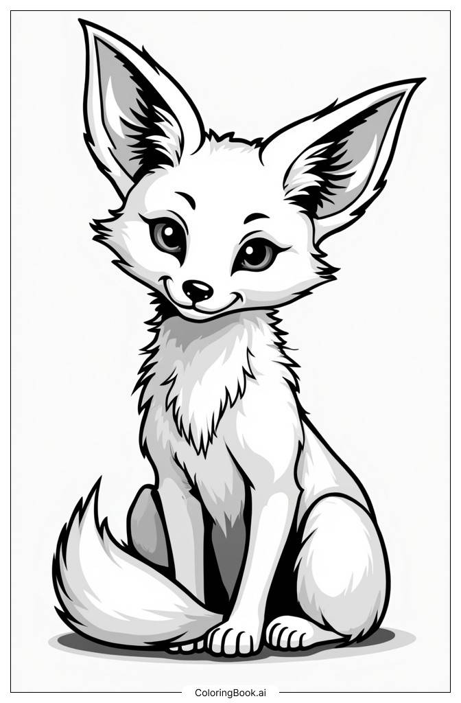  Página para colorear de Zorro Fennec en Primer Plano 