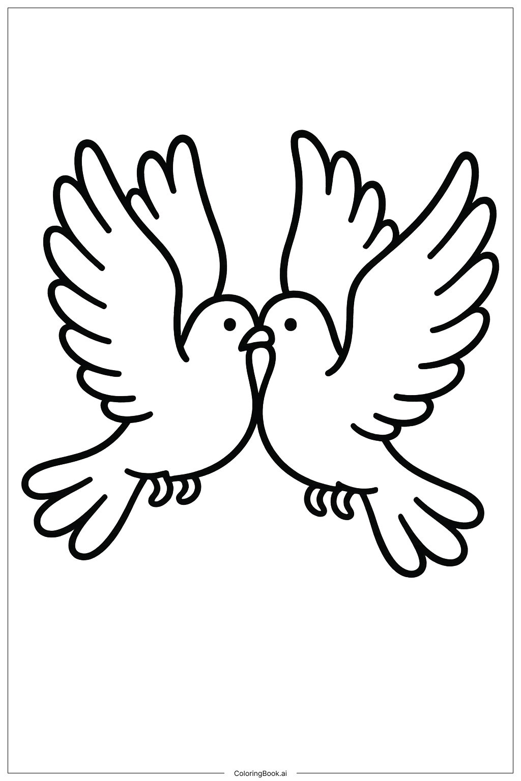  結婚の鳩が一緒に飛んでいるの塗り絵ページ 