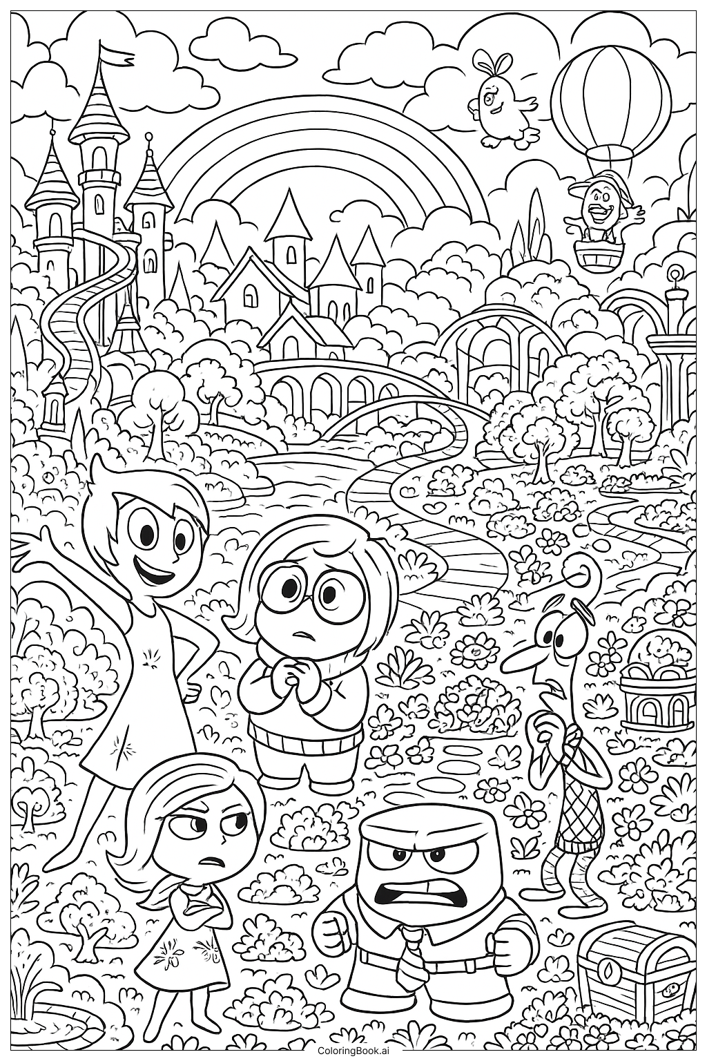 Inside Out Imagination Land Vollbildszene Ausmalseite