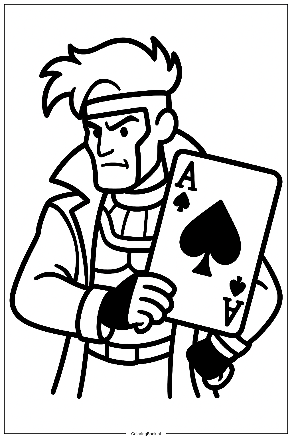  Página para colorear de Gambito de X-Men con una carta 