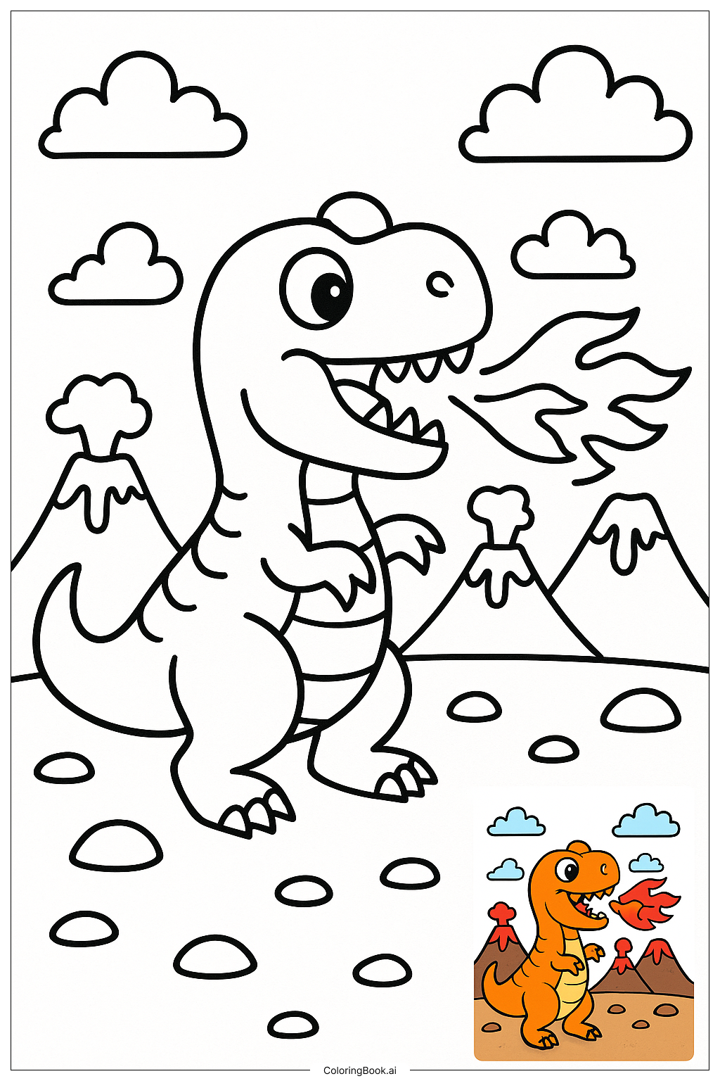  Page de coloriage Dinosaure avec souffle de feu 