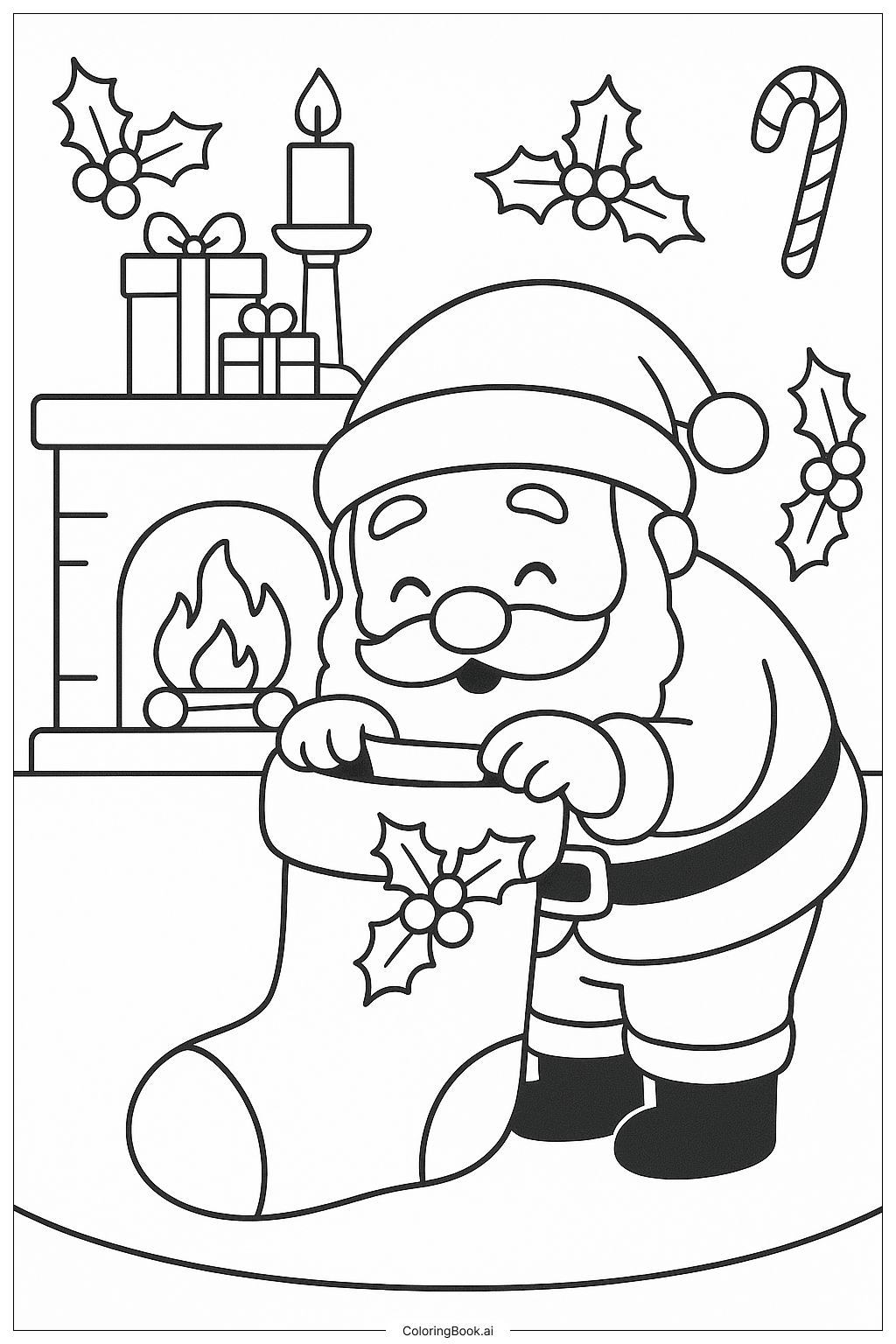  Santa Peeking Into Stocking填色页 