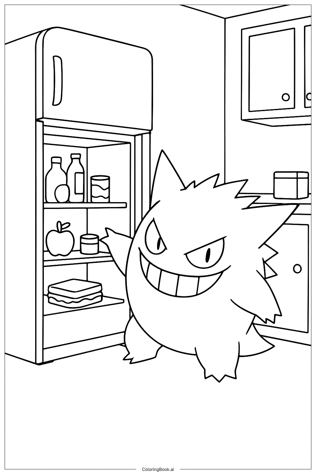  Page de coloriage Le Raid Malicieux de Gengar dans la Cuisine 