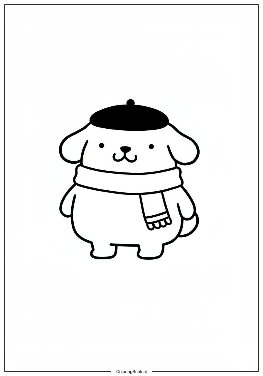  穿著圍巾的PomPomPurina著色頁 