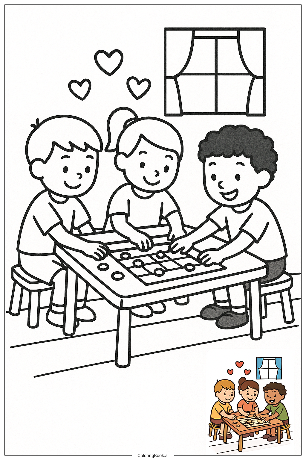  Friends Playing Board Game At Table著色頁 