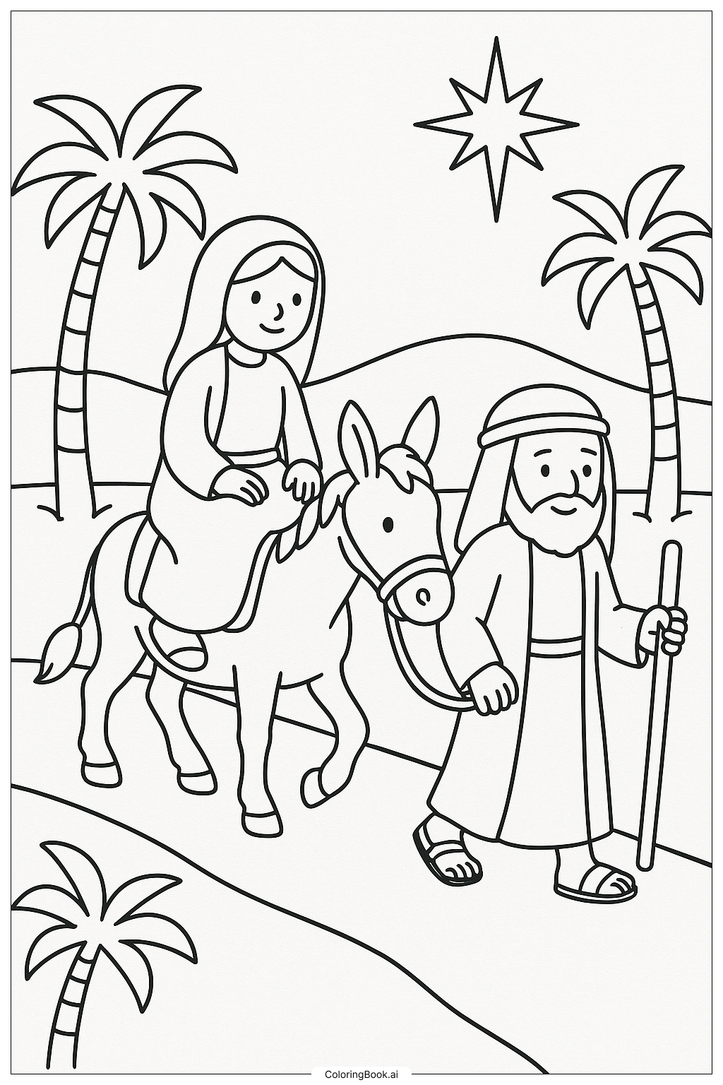  Maria und Josef auf dem Weg zur Krippe Ausmalseite 