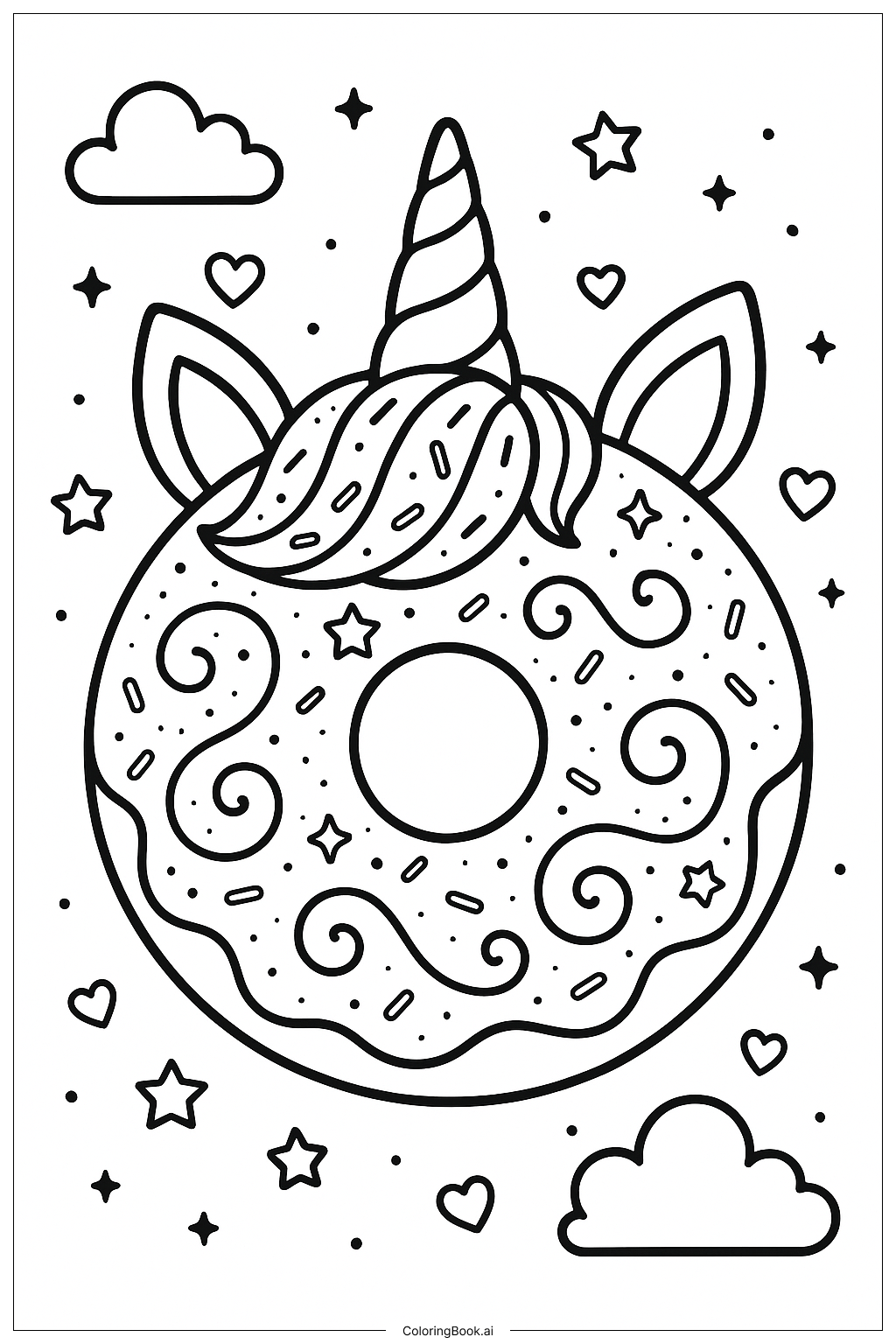  Unicorn Donut With Glitter Icing Coloring Page 