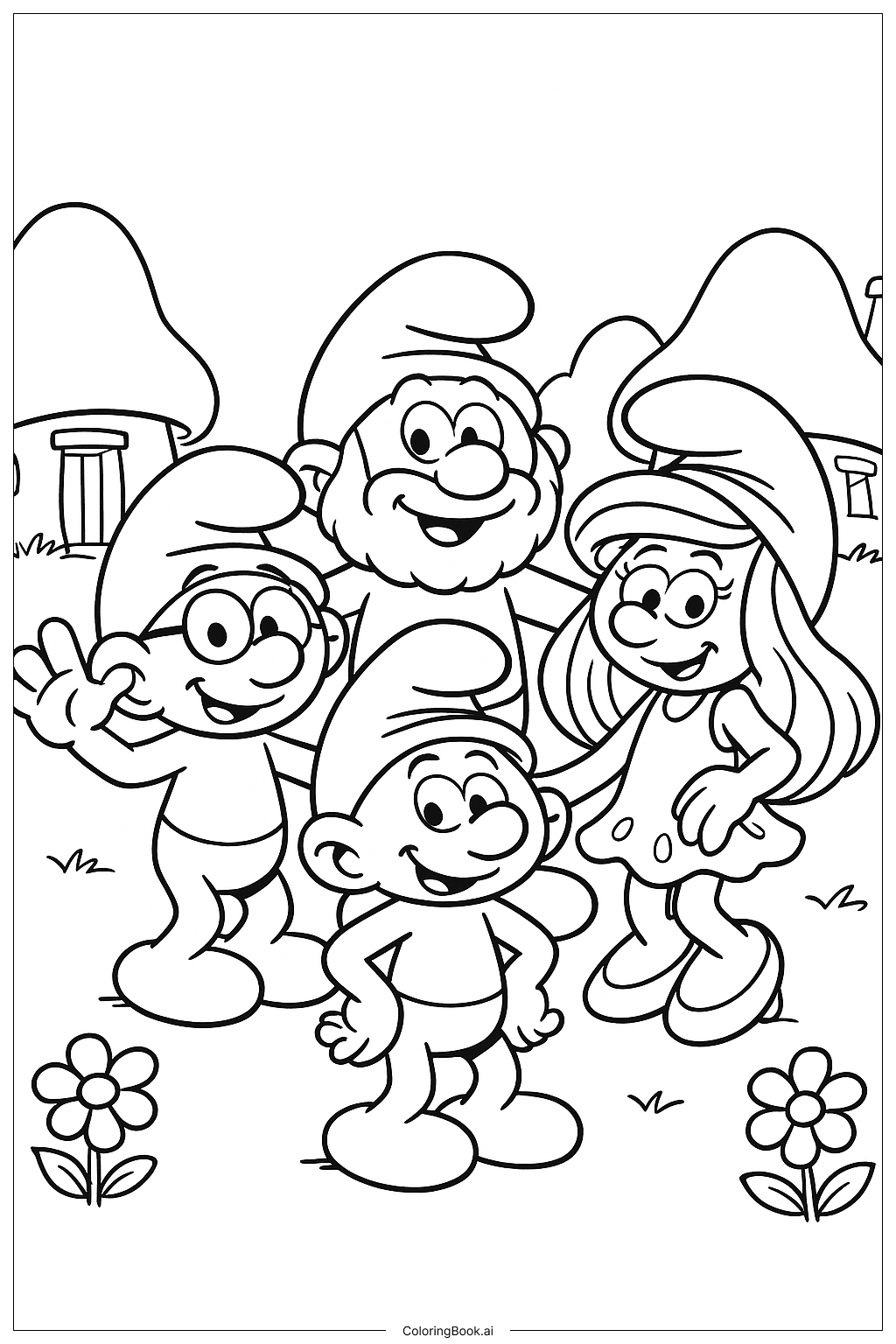  A Family Of Smurfs Posing Coloring Page 
