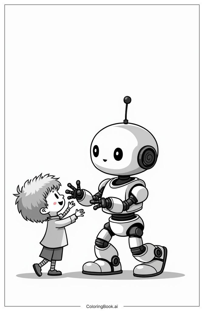  Página para colorear de Robot jugando con niños 