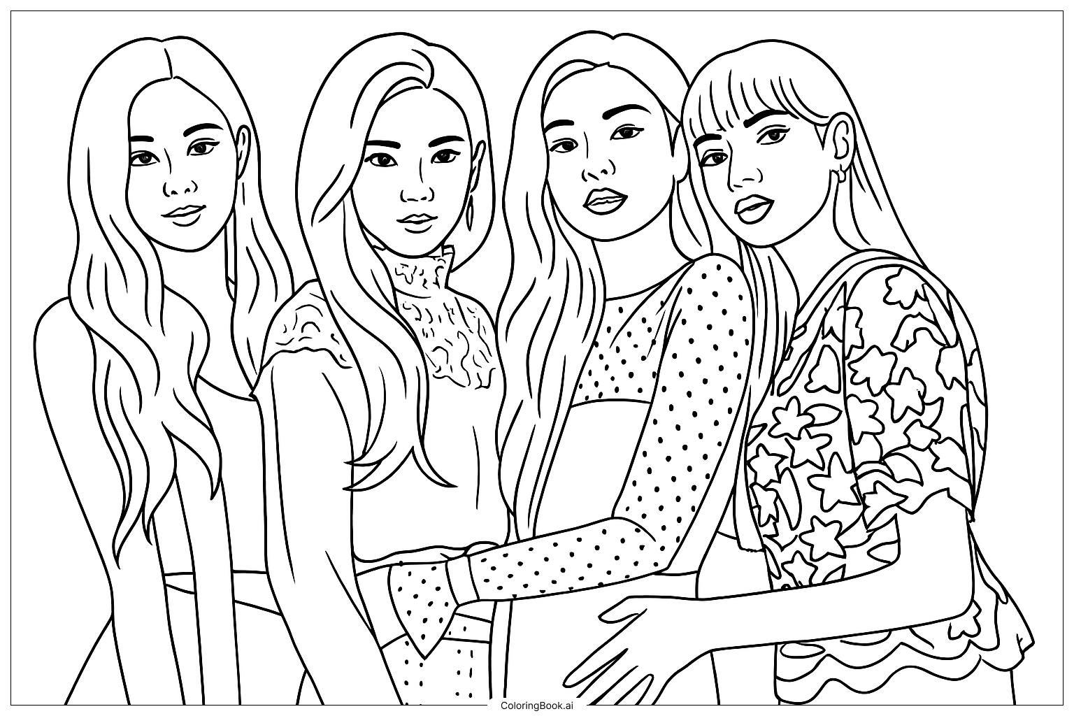  The Four Members Of Blackpink Posing Together Coloring Page 