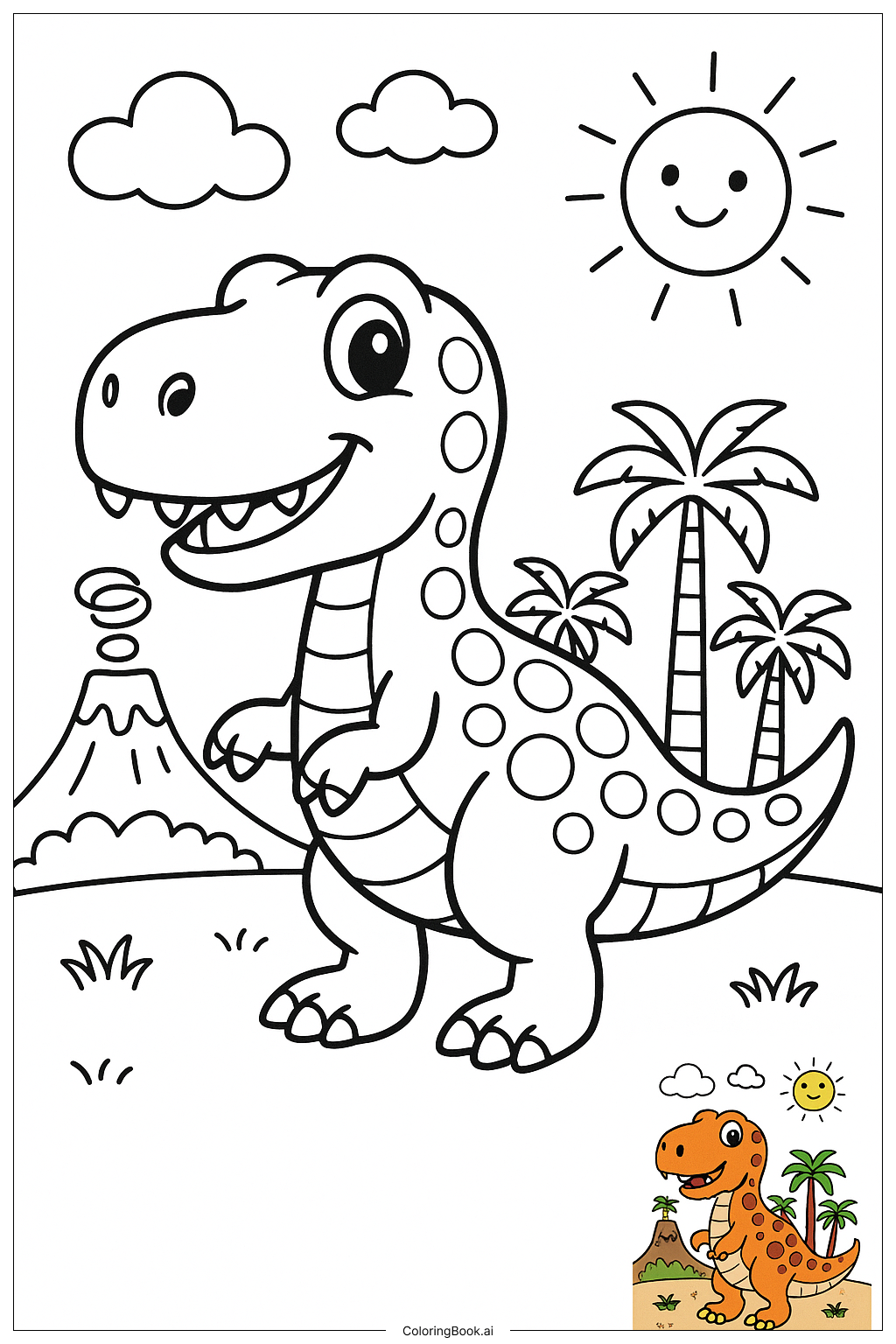  Page de coloriage Dinosaur avec motif à pois 