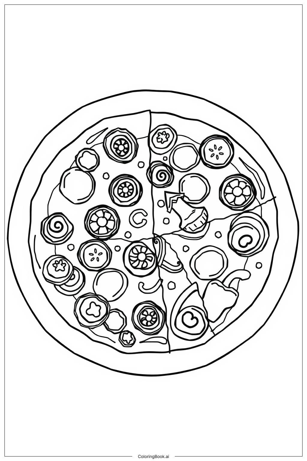  Pizza with Various Toppings-2 Coloring Page 