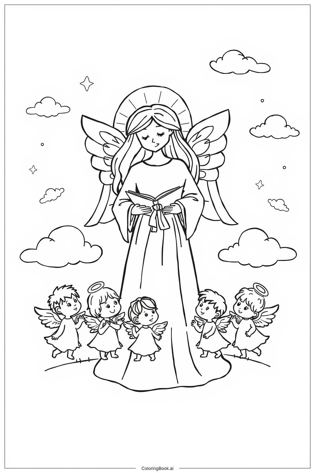  Angel Teaching Little Angels Coloring Page 