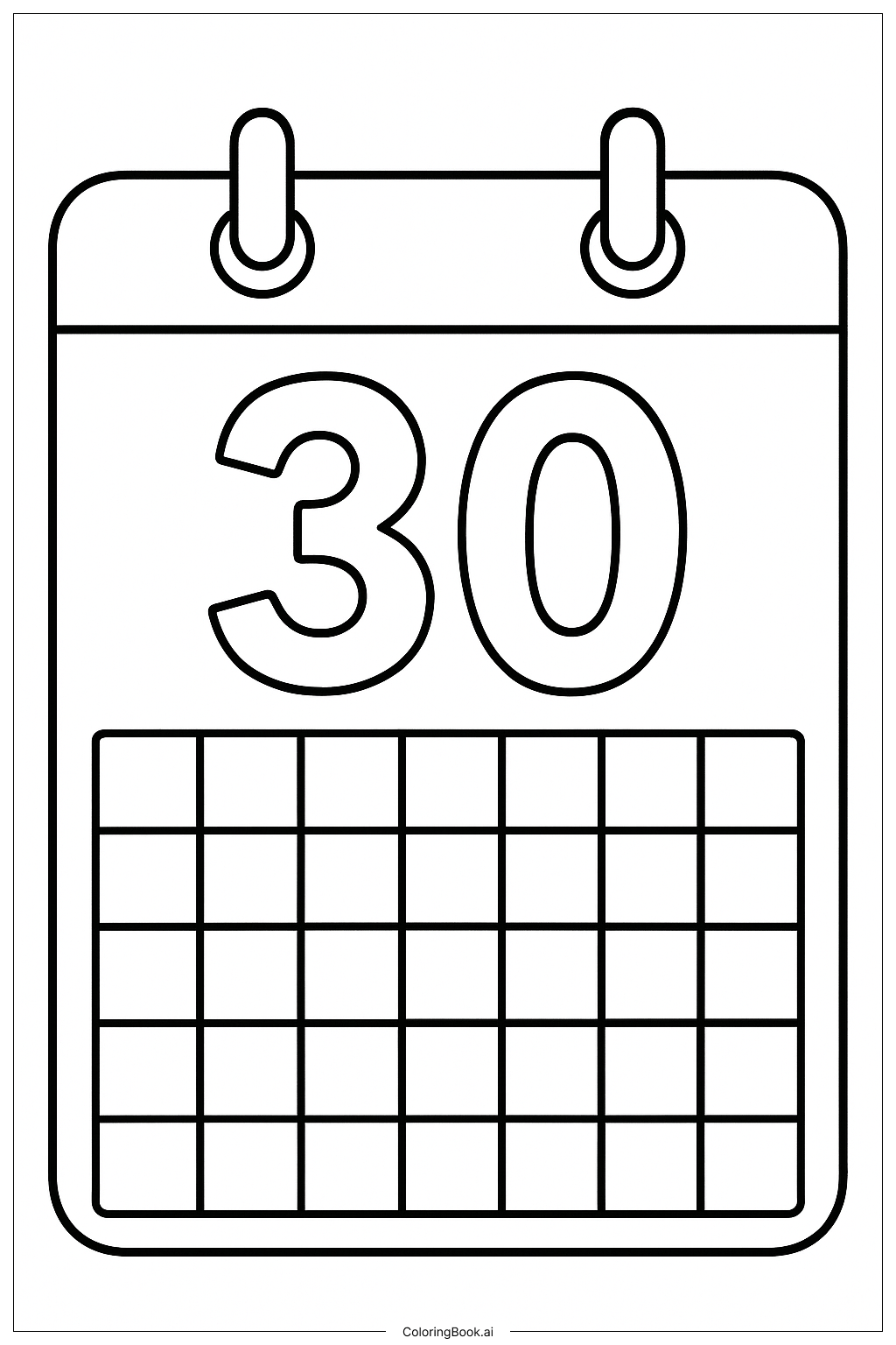  一个数字30的日历页填色页 