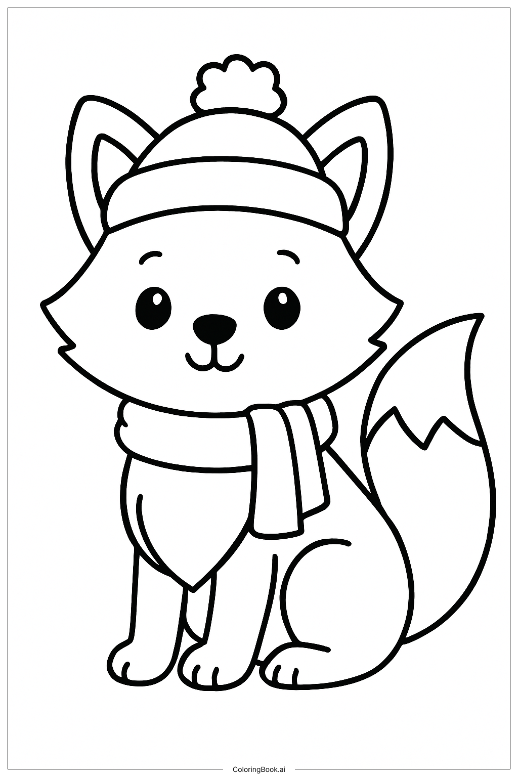  アニメ風冬のキツネの塗り絵ページ 